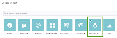 Select Business Analyst widget in the Choose Widget window. Select Business Analyst widget in the Choose Widget window.
