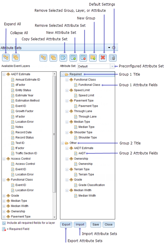 Attribute sets in the Event Editor Attribute sets in the Event Editor
